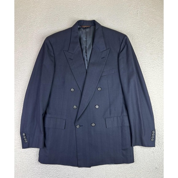 Nordstrom Other - Nordstrom Suit Jacket Mens 43L Blue Stripe Wool Double Breasted USA